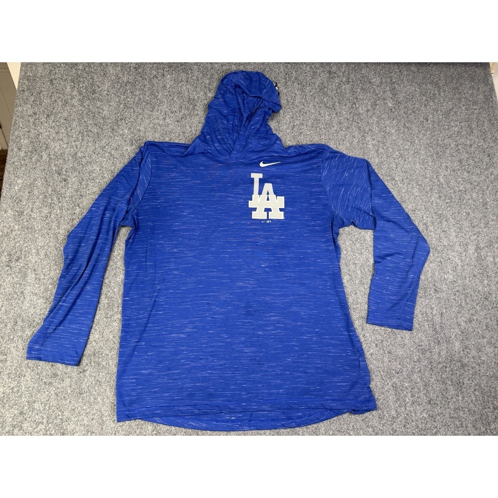 Men's Nike LA Los Angeles Dodgers Long Sleeve Hooded Shirt Size XXL Blue MLB
